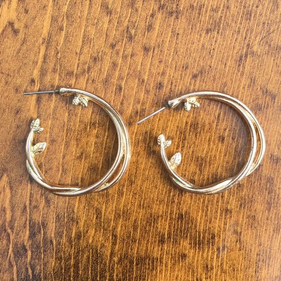 Gold Leaf Hoop Earrings - Picture 2 of 4